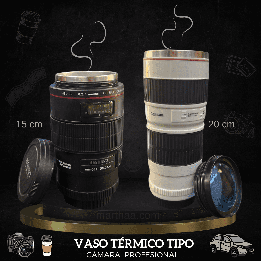 Vaso Térmico Caniam En Forma De Lente De Cámara Profesional