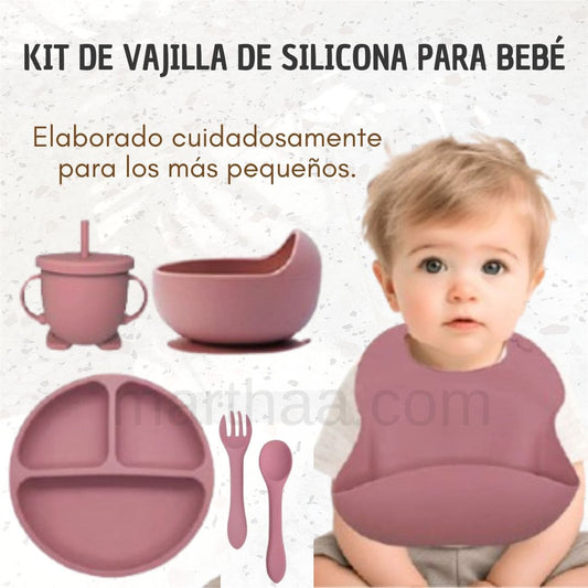 KIT DE VAJILLA DE SILICONA PARA BEBÉ 8pza (Fomenta la autoalimentación)