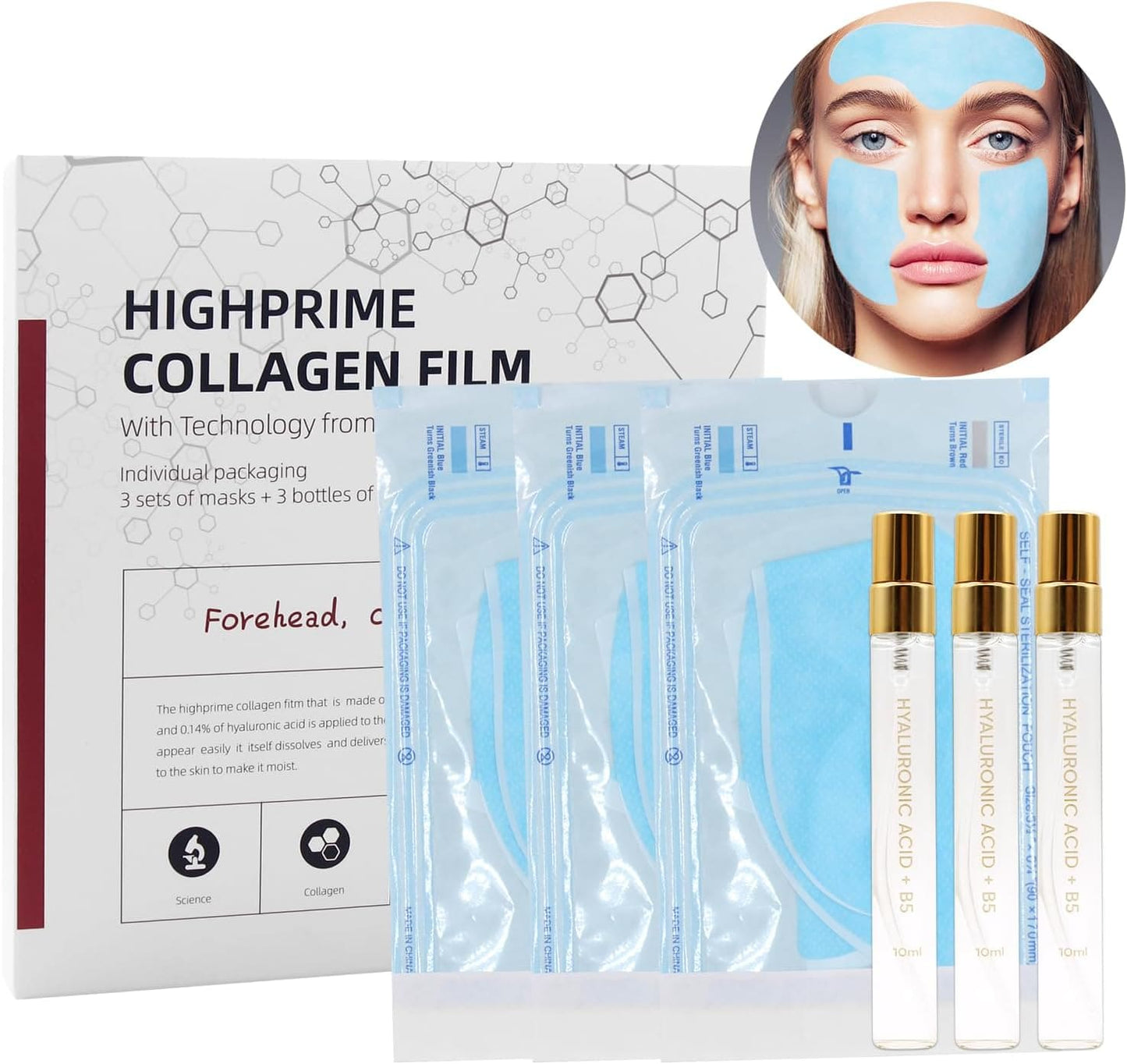 Set de Mascarillas De Colágeno Absorbentes + 3 Frascos de Ácido Hialurónico GRATIS