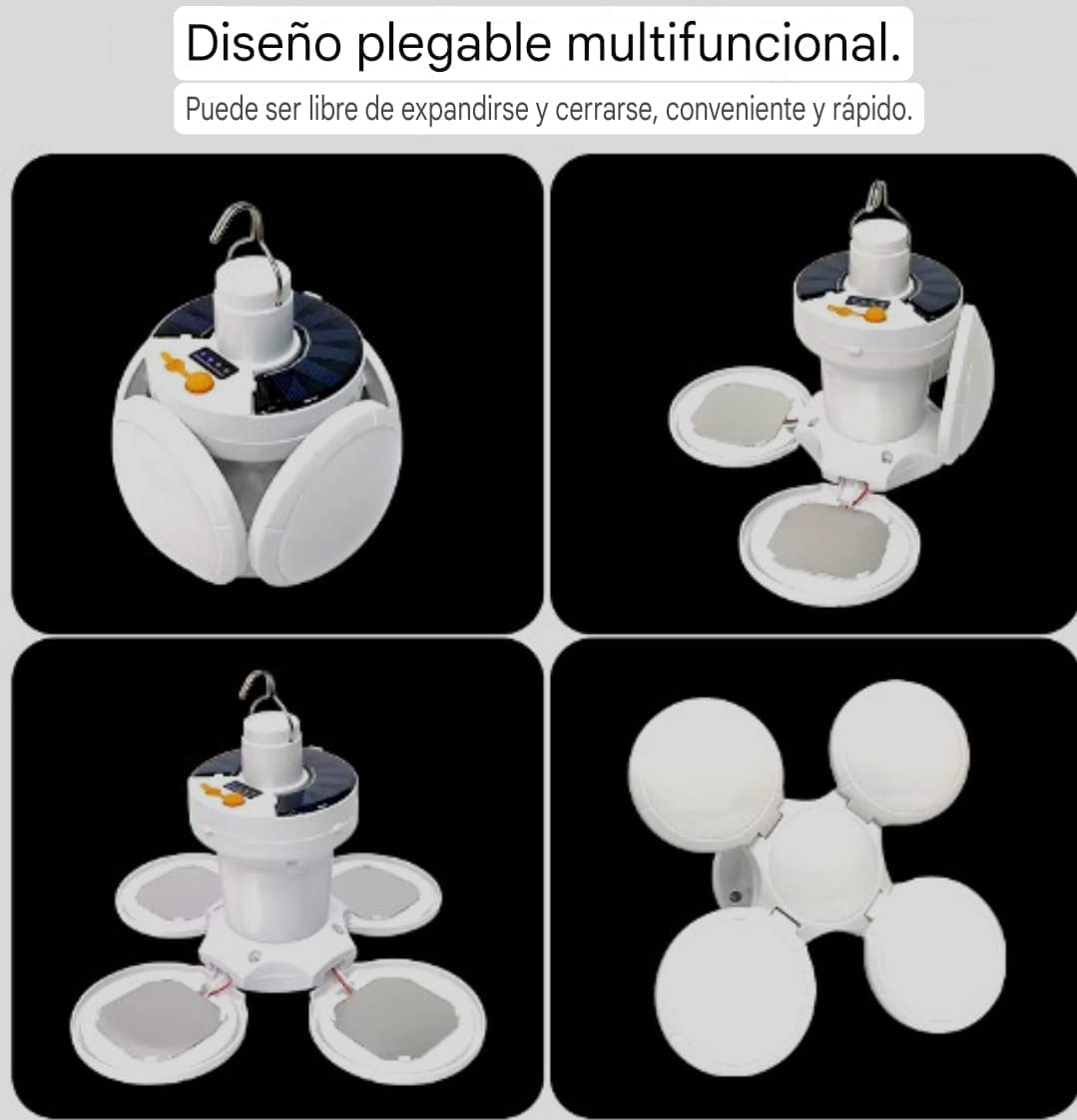 Foco Balon Plegable: Carga solar + carga USB