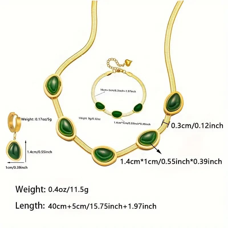 Set de Joyas Esmeralda: Collar, Pulsera y Pendientes 💎📿