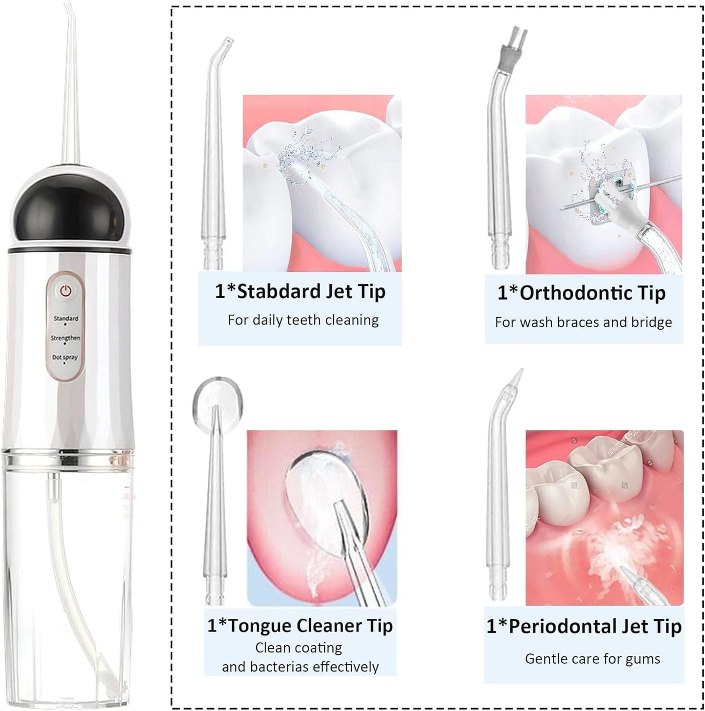 IRRIGADOR BUCAL PORTATIL® 4 EN 1 PARA LIMPIEZA DENTAL