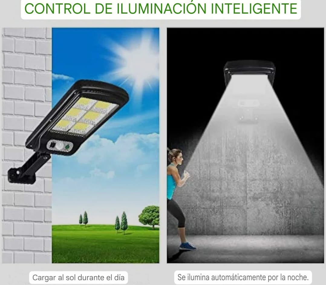 Lámpara Solar con Sensor de Movimiento y Control Remoto 100W para Exteriores