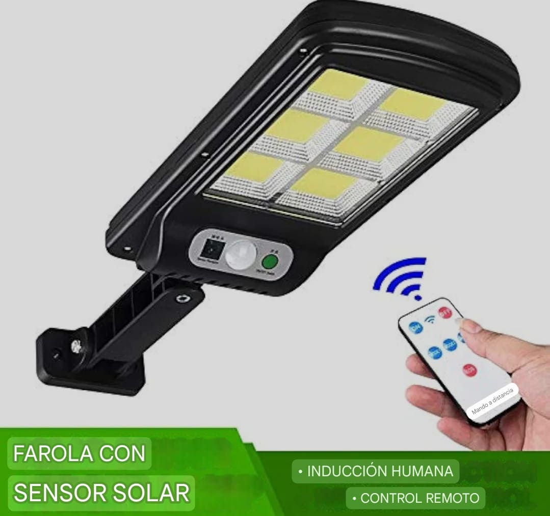 Lámpara Solar con Sensor de Movimiento y Control Remoto 100W para Exteriores