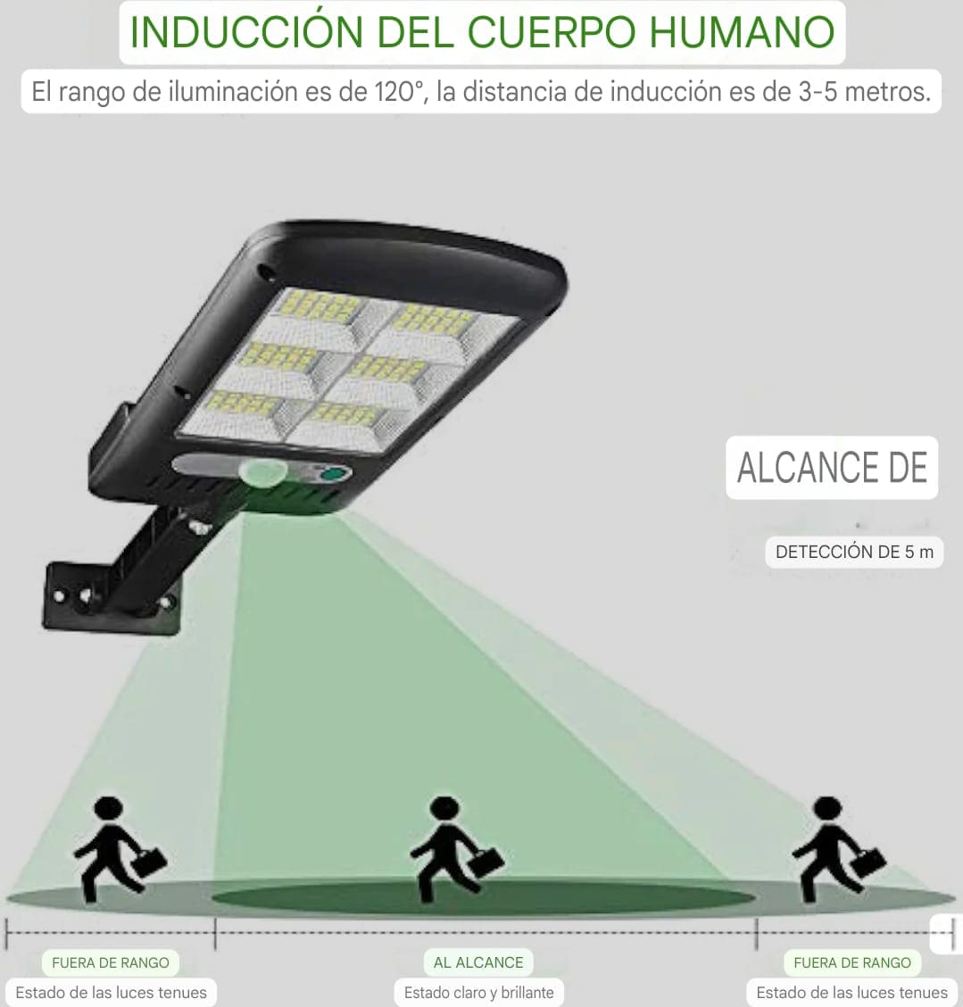 Lámpara Solar con Sensor de Movimiento y Control Remoto 100W para Exteriores