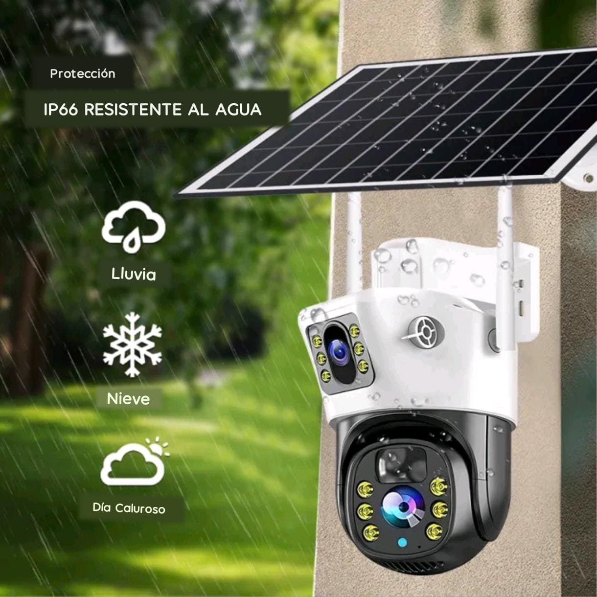 Cámara Ip66 Doble Lente Con Panel Solar