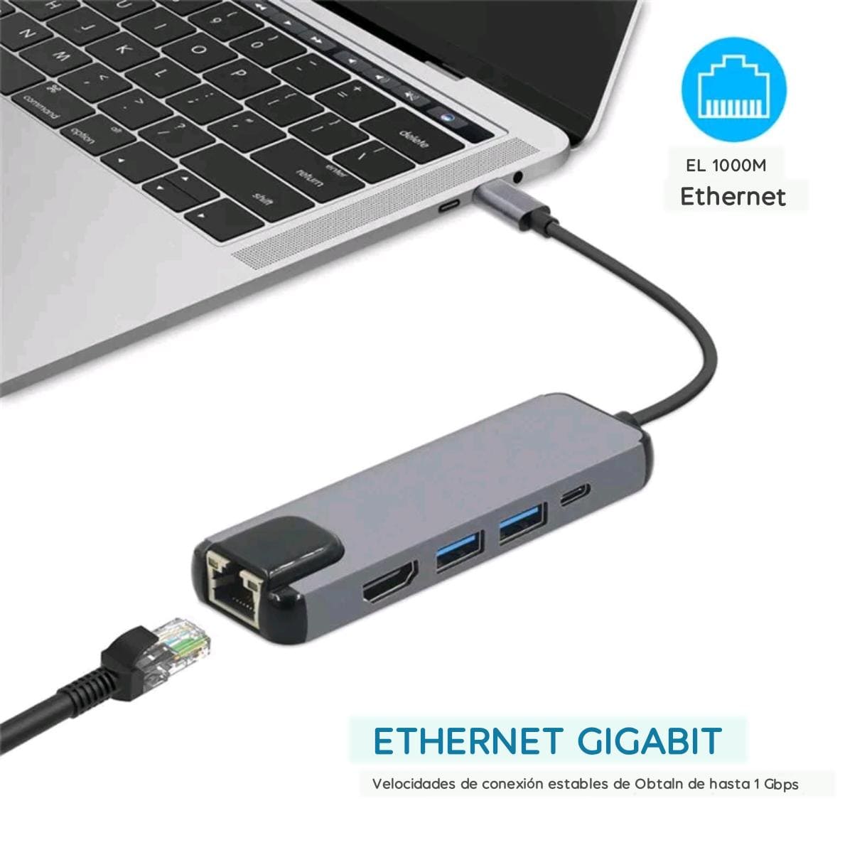Adaptador TipoC 5en1 Ethernet Usb