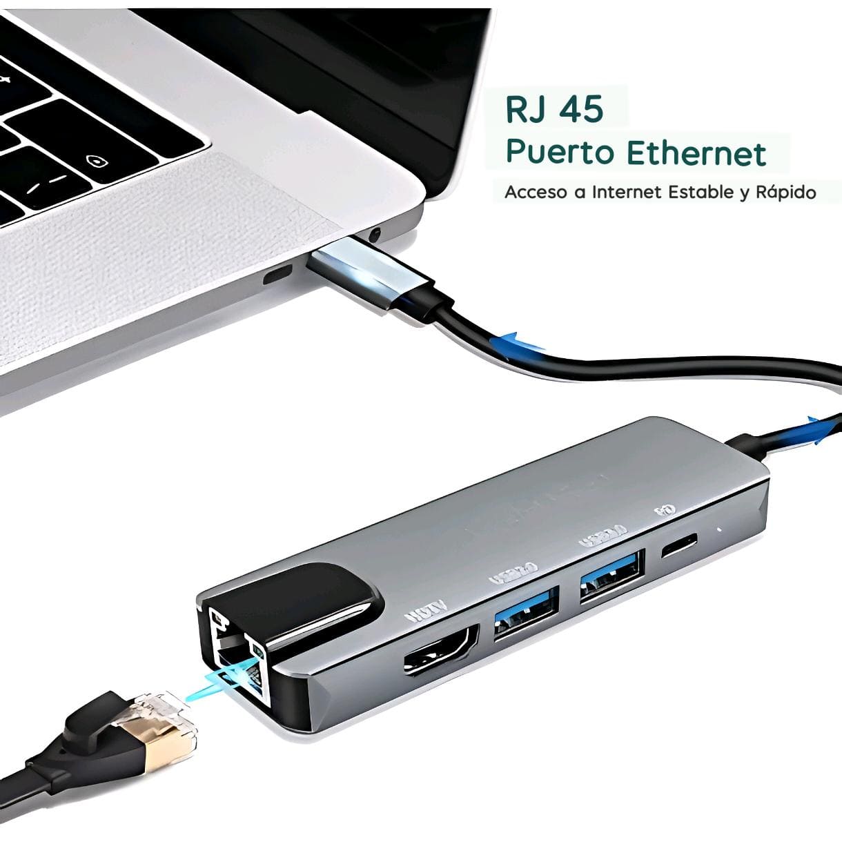 Adaptador TipoC 5en1 Ethernet Usb