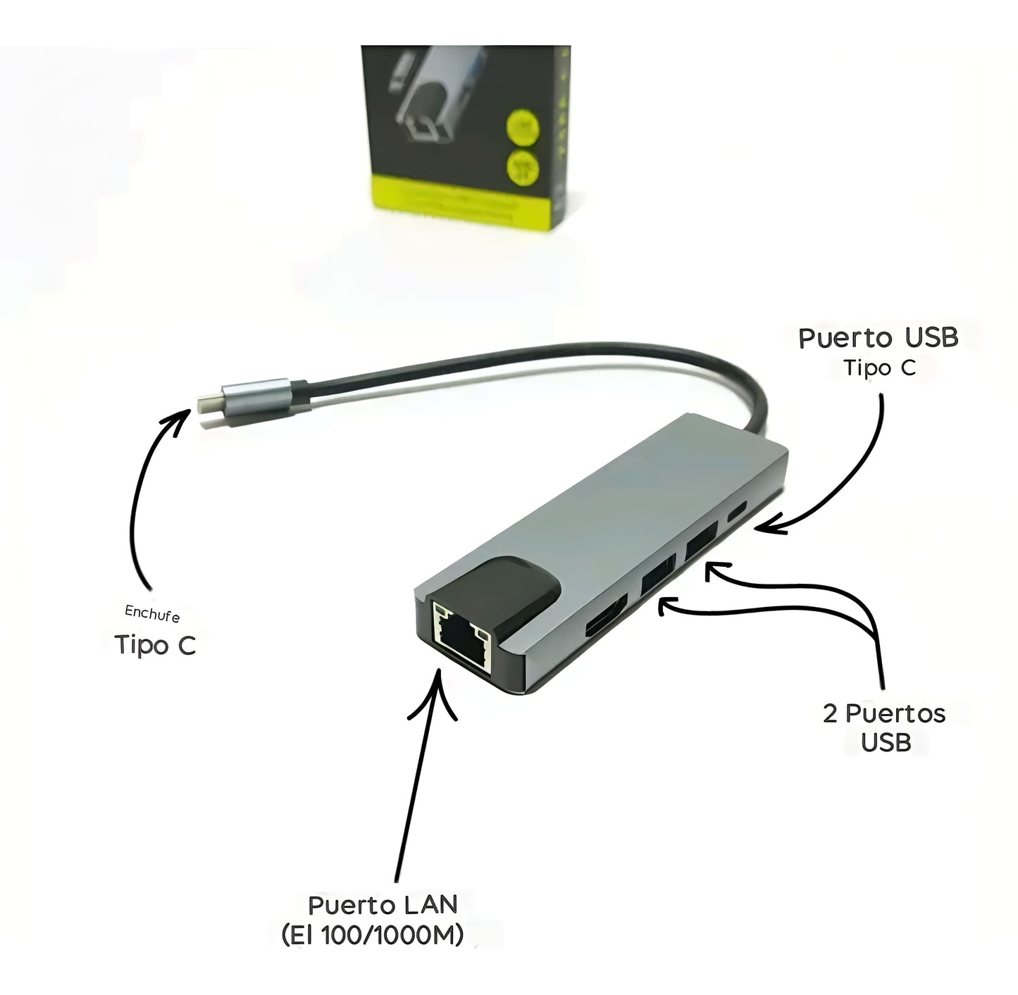 Adaptador TipoC 5en1 Ethernet Usb