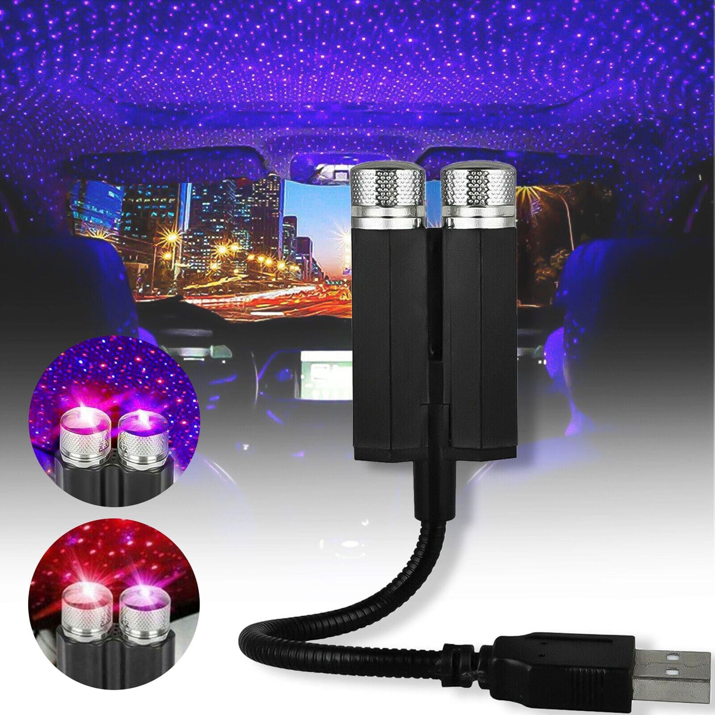 Reflector Flexible de Estrellas USB 360° para Ambientar Autos o Habitaciones.