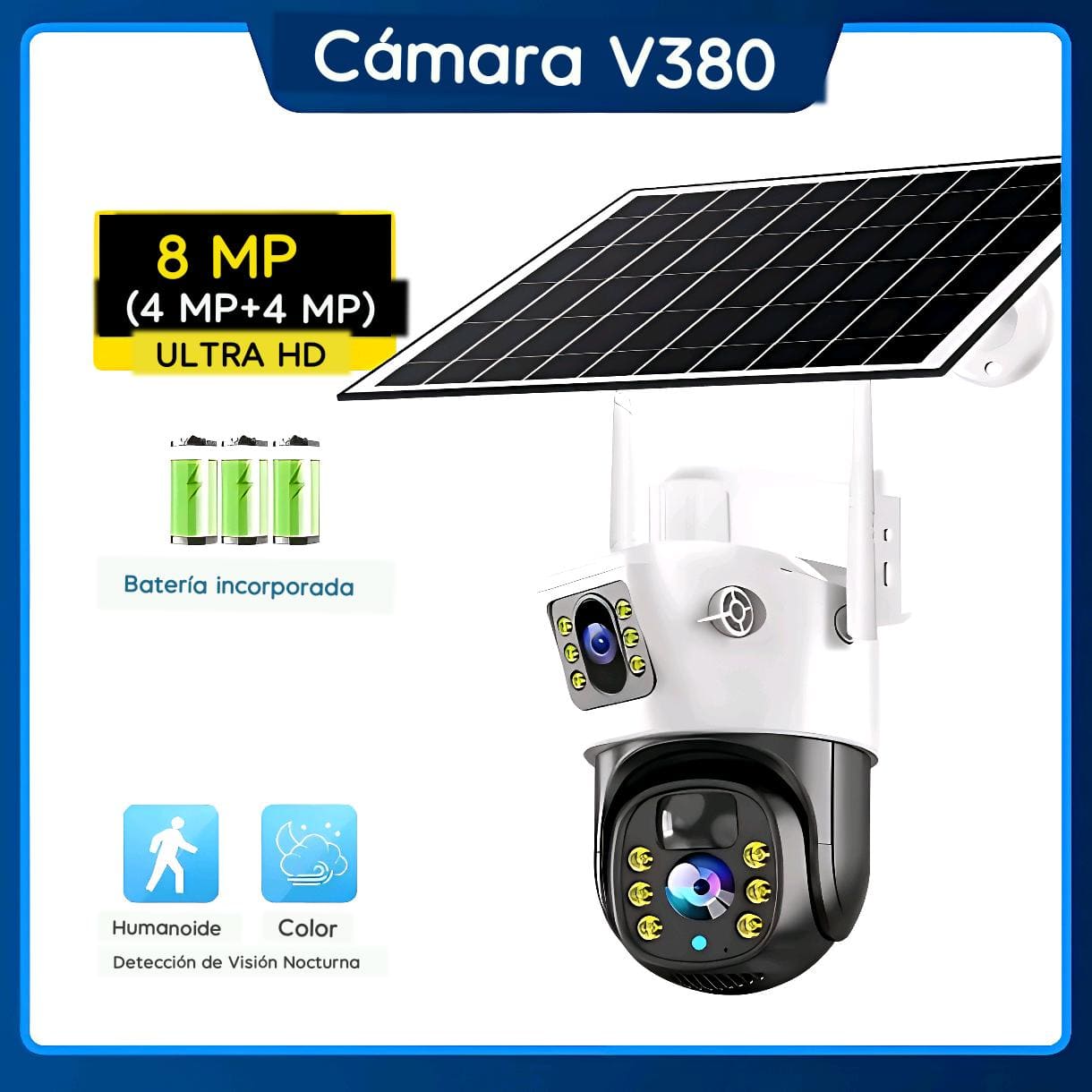 Cámara Ip66 Doble Lente Con Panel Solar