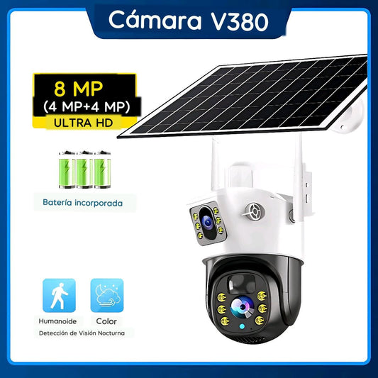 Cámara Ip66 Doble Lente Con Panel Solar