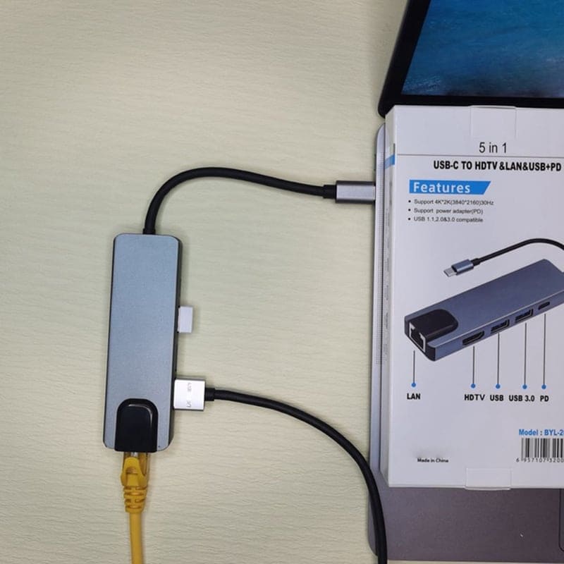 Adaptador TipoC 5en1 Ethernet Usb