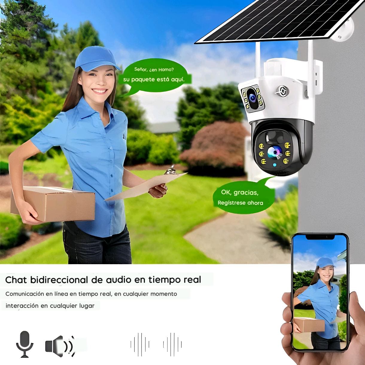 Cámara Ip66 Doble Lente Con Panel Solar